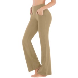 Ewedoos Bootcut Yoga Pants with Pockets for Women Wide Leg Pants Woman High Waisted Stretchy Work Pants for Yoga Workout Khaki