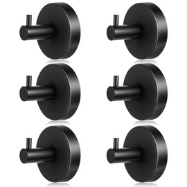 Shimeyao 6 Pack Suction Cup Hooks for Shower Stainless Steel No Drill Shower Hooks Removable Metal Towel Hanging for Wall Kitchen Glass Mirror Towels Robes Window Loofah(Straight Hook,Matte Black)