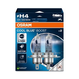 OSRAM COOL BLUE® BOOST, H4, halogen headlight lamps, up to 5500K, Hanging folding box (2 lamps), offroad use only
