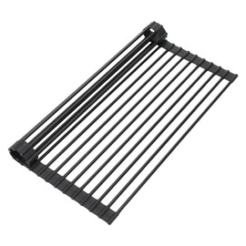 ZEINLAM Roll Up Tableware Drying Rack with Silicone Wrapped Around The Sink.Multi Purpose Foldable Sink Drying Mat,Anti Slip Kitchen Tableware Rack (Black, 16.93" x 13")