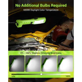 EDISHINE LED Work Light, 15ft Underhood Work Light, 2000LM COB LED Light, Trouble Light with Cord 16 Gauge SJTW, Strong Magnet, Swivel Hook for Mechanic, Garage, Workshop, Car Repair Scene, ETL Listed