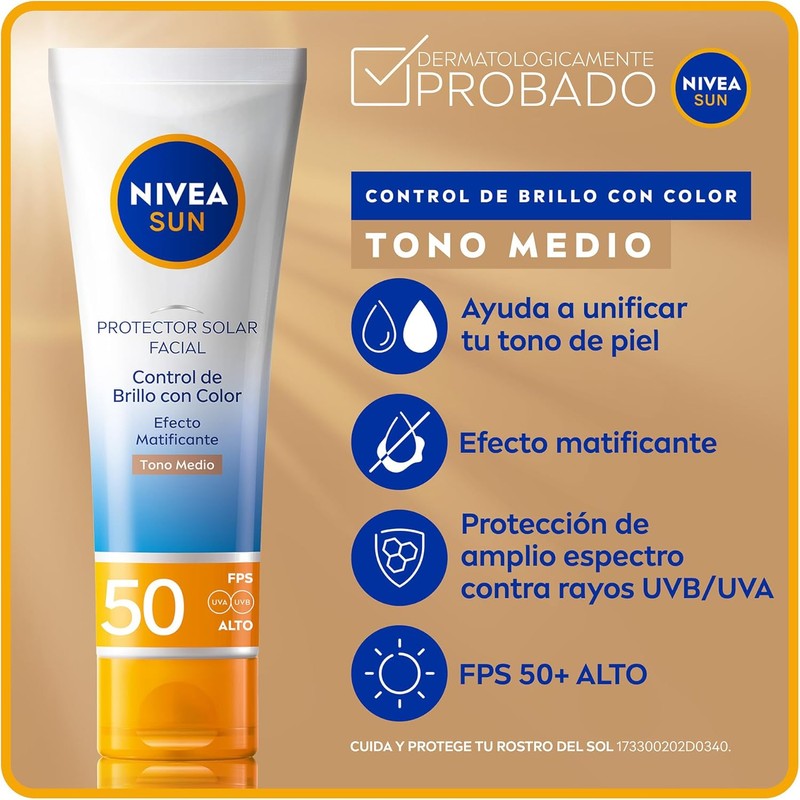 Protector Solar Facial NIVEA SUN Control Brillo Tono Medio FPS50+