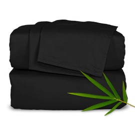 Split King Sheets by Pure Bamboo, Genuine 100% Organic Viscose Derived from Bamboo Bed Sheet Set, Soft & Cooling, Double Stitching *Not for Split Top (Split King, Black)