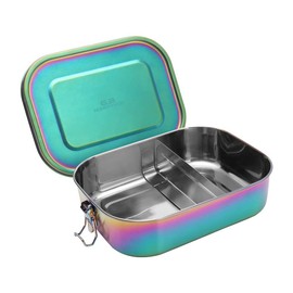 G.a HOMEFAVOR Edelstahl Brotdose Bento Box Auslaufsicher Groß Metall Lunchbox 1400ml mit Herausnehmbarer Trennwand Vesperdose, Galvanisierung Regenbogenfarbe, Brotzeitdose