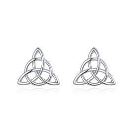 EVER FAITH 925 Sterling Silver Good Luck Vintage Irish Circle Triangle Celtic Knot Stud Earrings Birthday/Anniversary Jewelry Gift for Women Mom Wife
