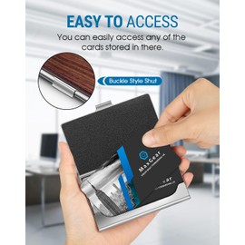 MaxGear Walnut Wood Business Card Holder for Women & Men, Pocket Business Card Case Slim Business Card Wallet Business Card Holders Name Card Holder, 3.7 x 2.3 x 0.48 inches, Walnut & Stainless Steel
