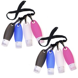 Botellas recargables para gimnasio, a prueba de fugas, contenedores de viaje de camping con cordón de ducha, juego de tubos de viaje de silicona exprimible aprobado por la TSA, para gimnasio, champú, loción, jabón (multicolor, 2 juegos)