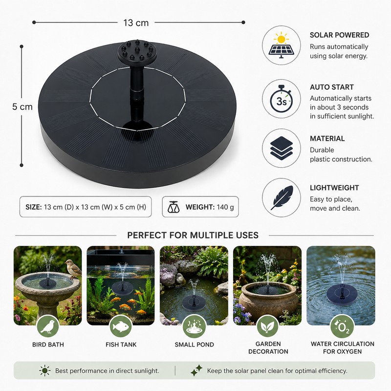 Mini Solar Waterfall Fountain for Garden Decor – Floating Bird