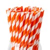 PakTalk [100 Pack] Orange Straws, Disposable Orange and White Paper