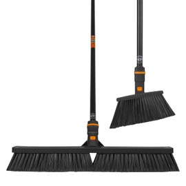 SWOPT 24” Push Broom, Angle Broom + 48” and 60" Steel Handles, Standard Combo — Cleaning Heads with Long Handles Interchangeable with All SWOPT Cleaning Products — Indoor/Outdoor, Black