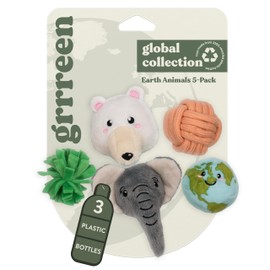 GRRREEN Cat Toys | Plush Toy Earth Animals (Value 5-Pack) Cat Toys for Indoor Cats | Eco Friendly Toy Made from Non Toxic Materials