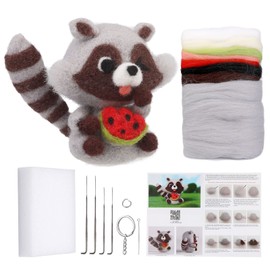 JUPEAN Needle Felting Kit Needle Felting Supplies Needle Felting Starter Kit Raccoon Animal Doll with Wool Roving, Felting Needles, Foam Mat and Wool Felting Supplies for DIY Felting Wool Projects