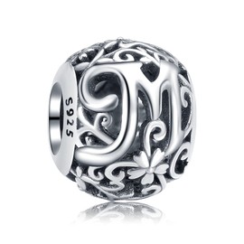 Annmors Women's Letter A–Z Charms for Bracelet 925 Sterling Silver Pendant Vintage Alphabet Bead Spell the Word Collection, Cubic Zirconia