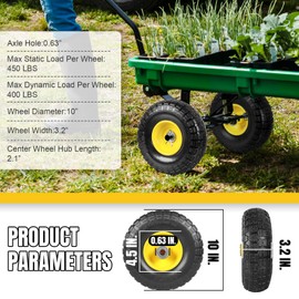 Jack Boss 10 Inch Soild Rubber Dolly Tire Wheels, 4.10/3.50-4" Tire and Wheel Flat Free for Garden Carts, 5/8" Bearings,2.1" Offset Hub for Hand Truck, Gorilla Cart, Wheelbarrow Metal (2 Packs)