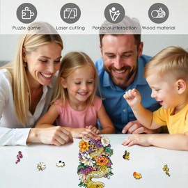 Snake Wooden Puzzles for Adults, Jigsaw Puzzle 200 Pieces, Unique Shape Puzzles with Wooden Box, Family Game Gift, Fun Challenging Puzzle for Adults