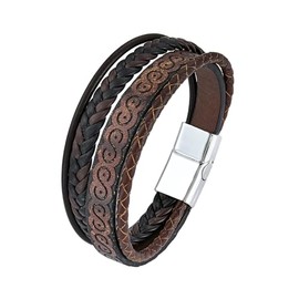 TIMFROZ Mens Infinity Brown Leather Bracelet Multi-Layer Braided Cuff Bracelet Wristband Jewelry for Men 8.3" Stainless Steel Buckle Bangle
