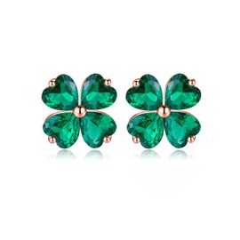 Reffeer 925 Sterling Silver Four Leaves Clover Earrings Stud for Women Teens Green CZ Clover Earrings St Patricks Day Earrings (C-Rose Gold Plated)