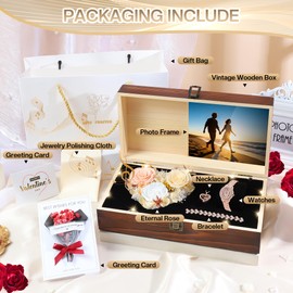 Pasuvsigt Birthday Gifts for Mom, Preserved Real Rose with 100 Languages I Love You Mom Necklace, Watch Bracelet Jewelry Set, Mothers Day Anniversary Valentines Day Gifts for Mother Grandma