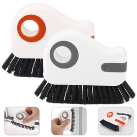 PEUTIER 2pcs Crevice Cleaning Brush, Hard Bristle Window Track Cleaning Tools 2 in 1 Cleaner Scrub Brush Grip Brush Cleaner with Hidden Scraper for Sliding Door Sill Shutter Vents Household
