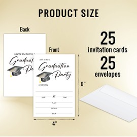 Watercolor Graduation Party Invitations Cards, Graduation Party Celebration, Grad Announcement Invite Card for High School or College - 25 Fill in Invitations and 25 Envelopes set/GRAD-03