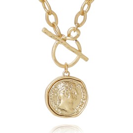 MISS SECRET Chunky Coin Necklace for Women style 2 (Worn Gold-M)