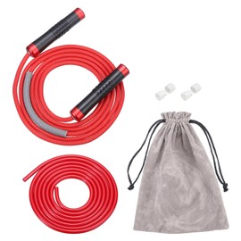 PATIKIL Weighted Jump Rope for Fitness 1LB, Workout Speed Skipping Rope 9mm Fabric Cotton & 9mm Solid PVC Rope Ball Bearing Swivel for Men Women Aerobic Exercise, Red