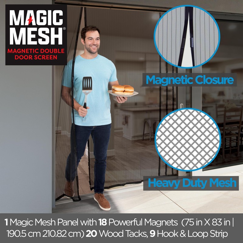 Magic Mesh Double Door- Hands Free Magnetic Screen Door, Fits