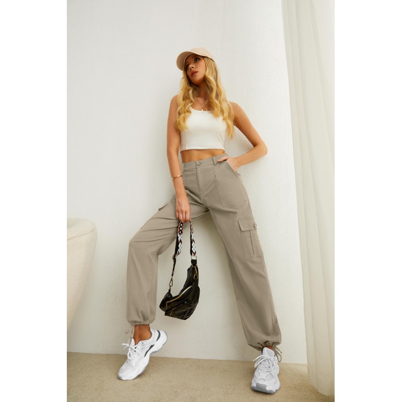 Women High Waisted Cargo Pants Wide Leg Casual Pants 6