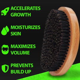 GROW Boar Bristle Beard Brush & 360 Wave Brush for Men – Beard and Mustache Growth Brush – Beard Brush for Men & Follicle Stimulator – Exfoliate, Detangle & Boost Circulation – USA Made