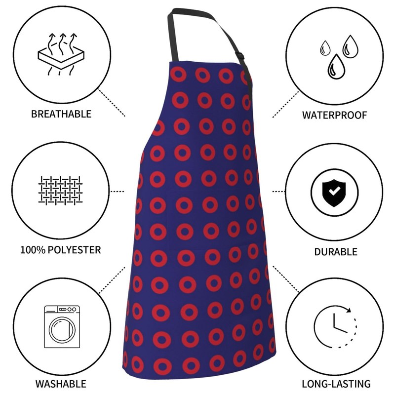 TUFOSERY Phish Red Donut Circles On Blue Apron Bib with