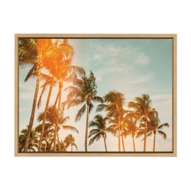 Kate and Laurel Sylvie Miami Breeze Framed Canvas Wall Art by Alicia Bock; 18x24 Natural; Coastal Palm Tree Photography Art for Wall