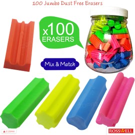 Rabad Novelty Coloured Erasers, Medium, Pack of 100, Multicolour, Pencil Rubber Erasers Multipack, Ideal for School Home Office Classroom Nursery Use