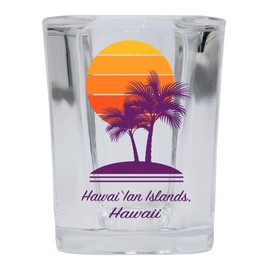 R and R Imports Hawai‘Ian Islands Souvenir 2 Ounce Square Shot Glass Palm Design 4-Pack