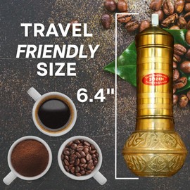Sozen 6.4" Manual Coffee Grinder Brass – Hand Crank Burr Mill for Turkish Coffee, French Press, Espresso, Camping & Home Use – Portable Coffee Bean Grinder, Adjustable Conical Grinder