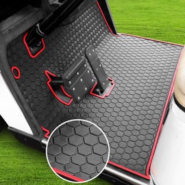 Golf Cart EZGO TXT (1994+) Floor Mat Upgraded Non-Slip Improved Full Coverage Liner Mats Unique with 8mm Thickness Rubber for EX1 (2020), Valor, Cushman Workhorse, Express S4 Red Trim