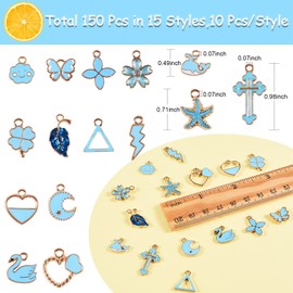 COGCHARGER 150 Pieces Blue Enamel Charm Pendant Heart Flower Starfi Butterfly Charm Assorted Pendant for Jewelry Necklace Bracelet Earring Making Crafts DIY Charms