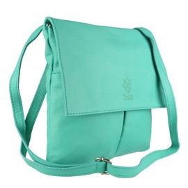Girly Handbags Double Pocket Italian Genuine Leather Messenger Bag Crossbody Shoulder Bag- - Turquoise