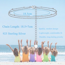 Cangall Silver Anklet for Women, 925 Sterling Silver Anklet Bracelet, Flexible Adjustable Anklet, Summer Barefoot Beach Silver Anklet on Ankle, Silver Anklet Foot Jewellery, Sterling Silver