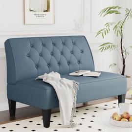 annjoe Button Tufted Loveseat Settee Upholstered Sofa Backrest Buckle Couch Banquette Bench for Dining Room Living Room Bedroom Funiture-Blue