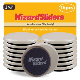 WIZARD SLIDERS 3-1/2" Furniture Sliders for Carpet, 16PCS Reusable Furniture Moving Pads, Heavy Duty Furniture Movers for Carpeted Floors, Round Gliders for Heavy Furnitures, Hard Floor Protectors