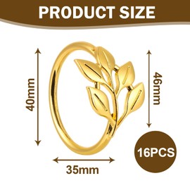 TINA.WIN Pack of 16 Elegant Metal Napkin Rings, Napkin Clip Leaf, Suitable for Weddings, Christmas, Family Reunions, Table Decoration, 35 x 40 x 46 mm