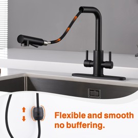 RULIA Kitchen Faucet, 2 Handles Kitchen Sink Faucet, Pull Down Kitchen Faucets, L Shape Kitchen Faucet, Bar Kitchen Faucet, Matte Black, Stainless Steel, RB1071