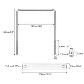 sourcing map 2 Sets Square U Bolts 122 mm (4.8 Inches) Inner Width 160 mm Length M8 304 Stainless Steel U Clamping Screw with Nut and Plate for Boat Trailer