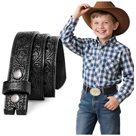 BELTROAD Western Belt Strap for Kids Boys Girls Toddler Genuine Black Leather Belt Cowgirl Cowboy Kids Western Belts for Jeans Gift