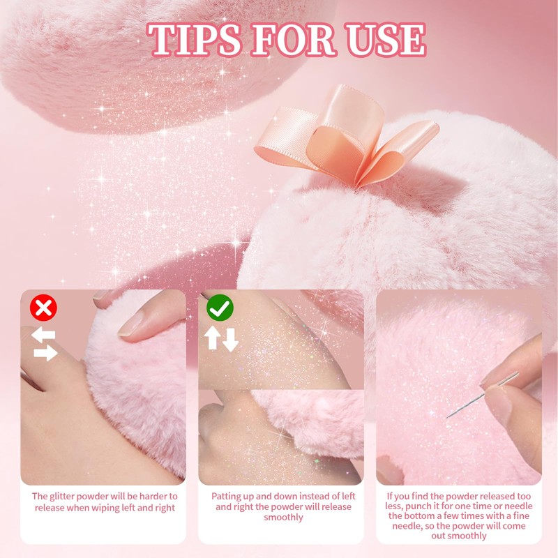 Noerrors Body Glitter Powder Puff Body Shimmer Powder Plush Peach