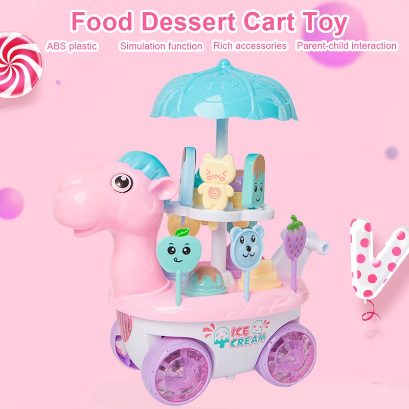 Electric Ice Cream Trolley Cart Pretend Play Food Dessert Children