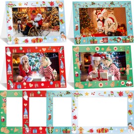ceiba tree Christmas Photo Frame Cards Watercolor Snowman Gonme Gingerbread Man Ornaments Design Holiday Photo Sleeve Greeting Holder Card with Envelopes 40 Pack