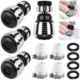 YOUNGSAY Set of 4 Aerator Tap Kitchen, 2 Modes Water Tap Attachment Swivel Internal Thread Tap Attachment 360 Degree Swivel with 4 Multi-Purpose Connections for Bathroom and Kitchen