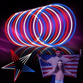 Taikula 300PCS 4th of July Glow Sticks Party Favors with Connectors, Red White Blue Neon Glow Bracelets and Necklaces, Bulk Patriotic Light Up Party Supplies, Independence Day Decorations