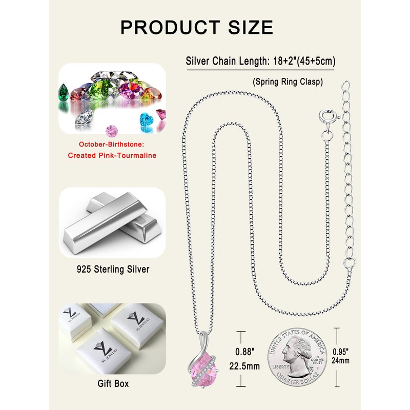 YL Teardrop Necklace 925 Sterling Silver Infinity Pendant 10x14 MM
